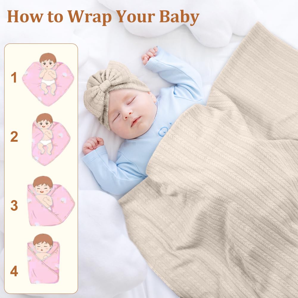 Vicloon Newborn Swaddle Blanket with Headband Set, Newborn Swaddle Blanket Wooden Card Set - Image 3