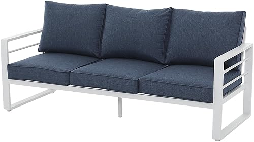 Miniatura 13 de Patiorama Juego de muebles de aluminio para patio, sofá biplaza de patio al aire libre, sofá de 2 asientos, silla de metal blanco para todo