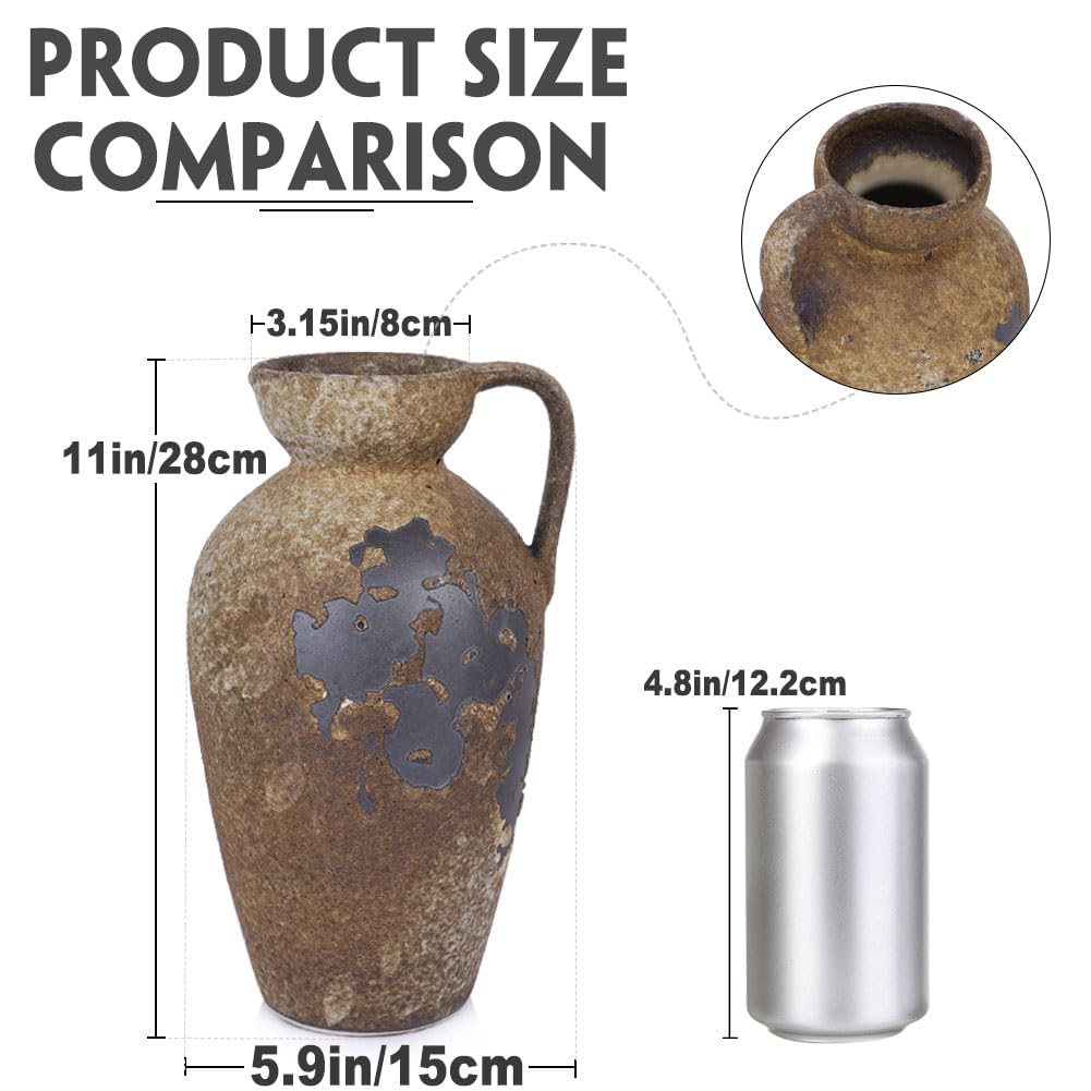 Wabi Sabi Decor Rustikale Vase – 25,9 Cm Hoch, Terrakotta-Optik, Mit 2 Griffen
