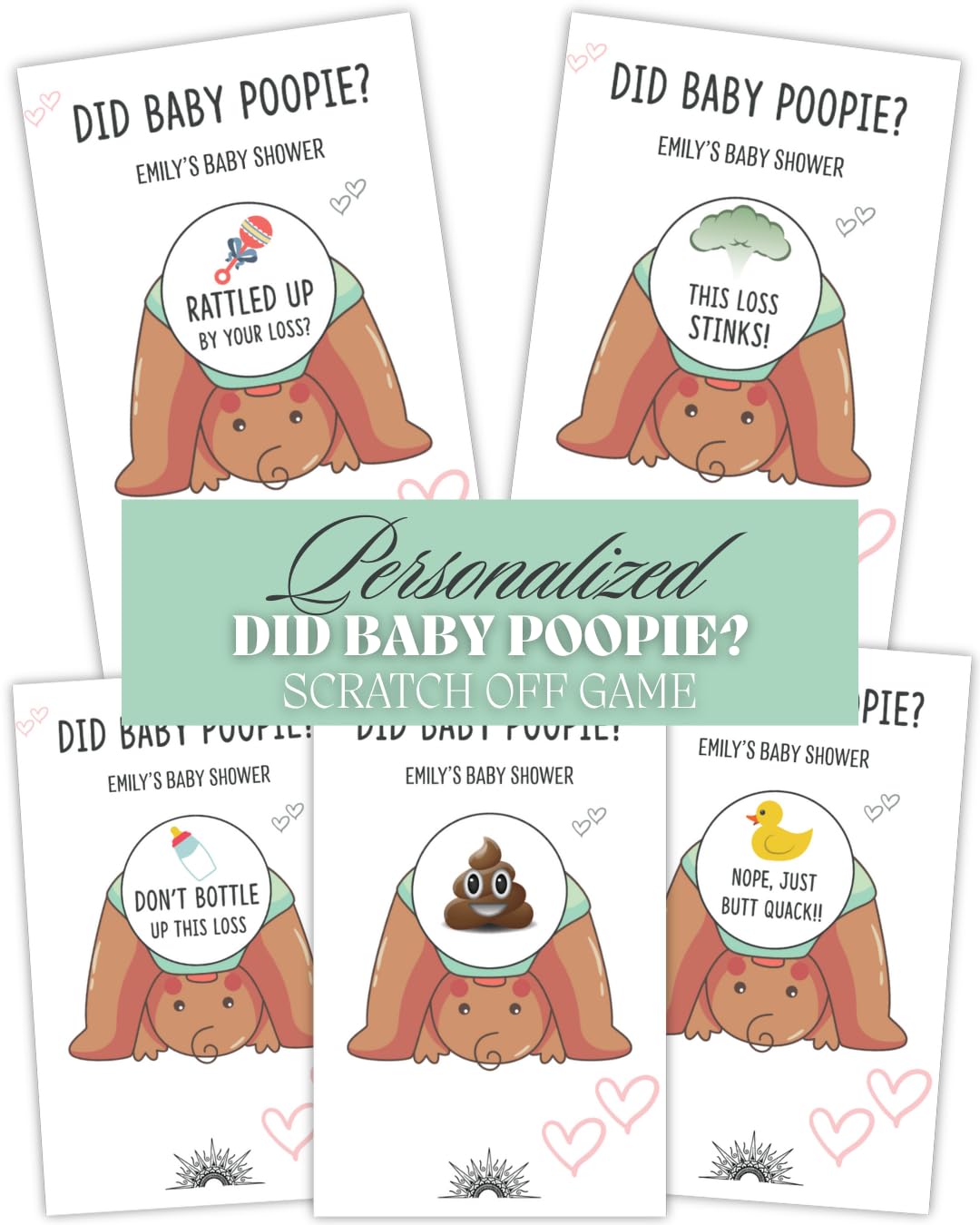 Did Baby Poopie Boy Baby Shower Scratch Off Game - Funny Losing Phrases on Cards - Hilarious Boy Shower Game for Coed Party, Sprinkle, Fun & Easy Diaper Raffle Ticket 30-50 Guests — Amazon image 11