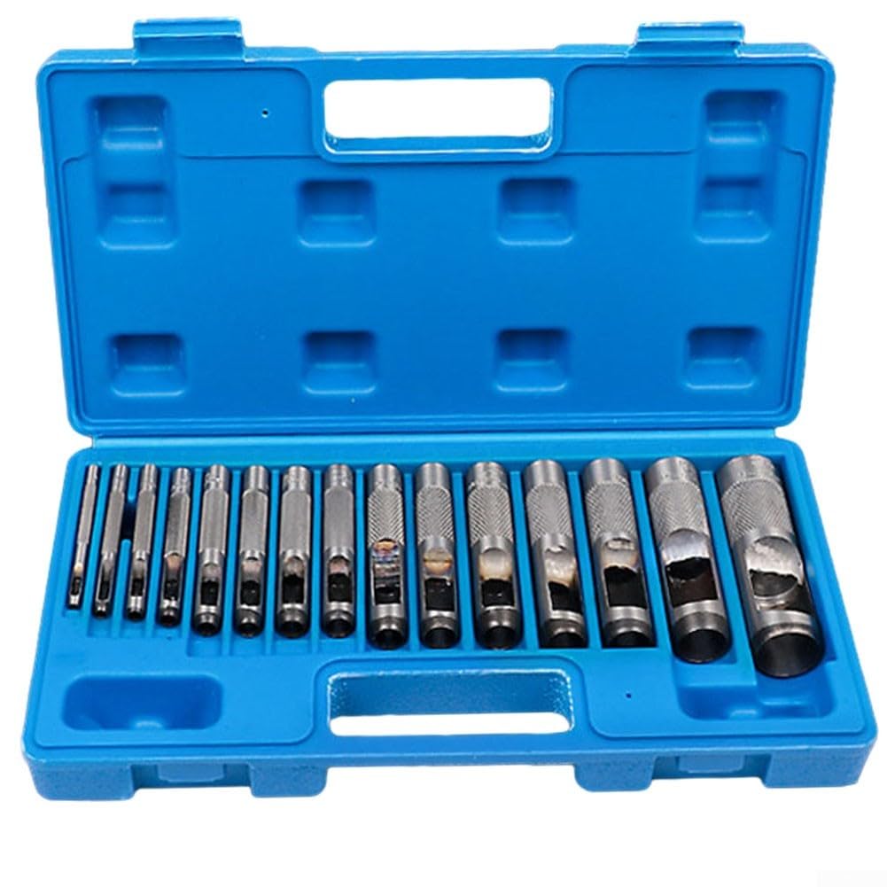 Juego de Punzones Huecos 15 Piezas para y Metal - para herramienta Perforadora 3-25mm para acero para Manualidades