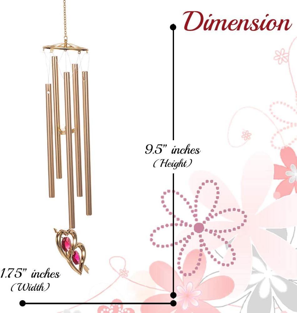 Matashi 24K Gold Plated Double Heart with Arrow Wind Chime with Crystals – Love Gift for Girlfriend, Mother’s Day, Valentine’s, Birthday, Wedding, Anniversary, Home Decor - Gift for Her, Mom, Wife