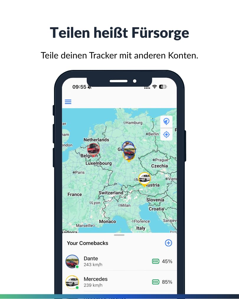 Comeback 4G GPS-Tracker für Auto, Motorrad, Wohnmobil, LKW mit Magnethalterung, Integrierte SIM-Karte, Live-Tracking-App für Android/iOS, Geschwindigkeits & Geofence-Warnungen, Lange Akkulaufzeit