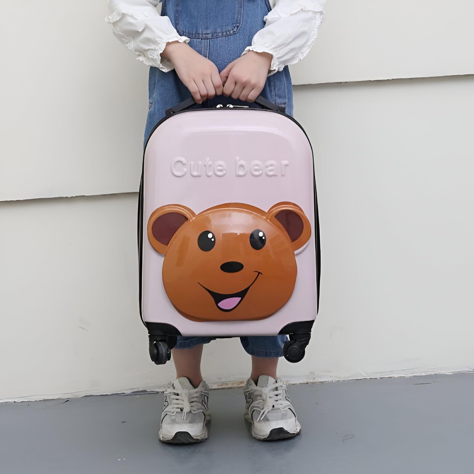 Kinder Trolley Koffer 3D Teddy Bär – Kindertrolley Hartschale ABS Polycarbonat 44x31x22 cm mit 4 Rollen & Teleskopgriff – Mädchen Handgepäck Koffer