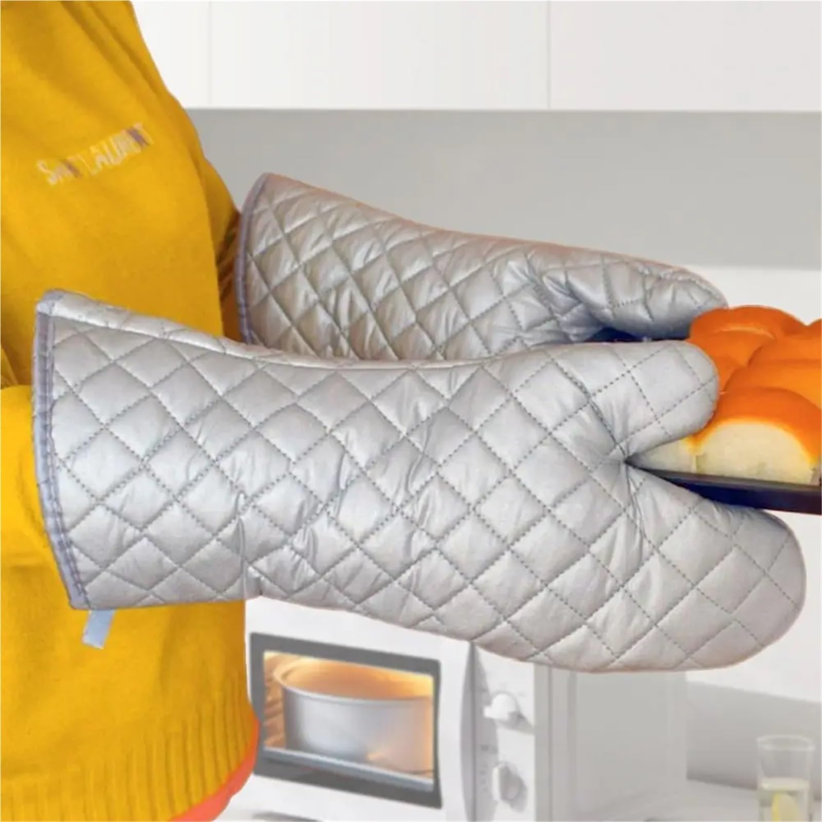 MRKU Guantes para Hornear, Guantes de Cocina con Silicona Antideslizante, Estampados de algodón, Herramientas Profesionales para Asar a la Parrilla.