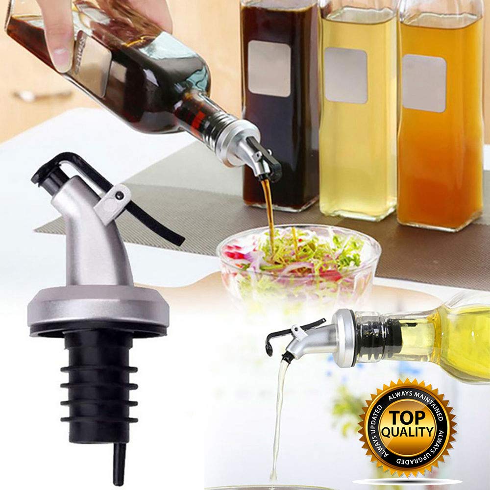 3 Pack Oil Pour Spouts, Olive Oil Bottle Dispenser with Leakproof Nozzle for Olive Oil, Wine, Vinegar, Soy Sauce, Oil Bottle Dispenser Kitchen Tools (Silver + Black)