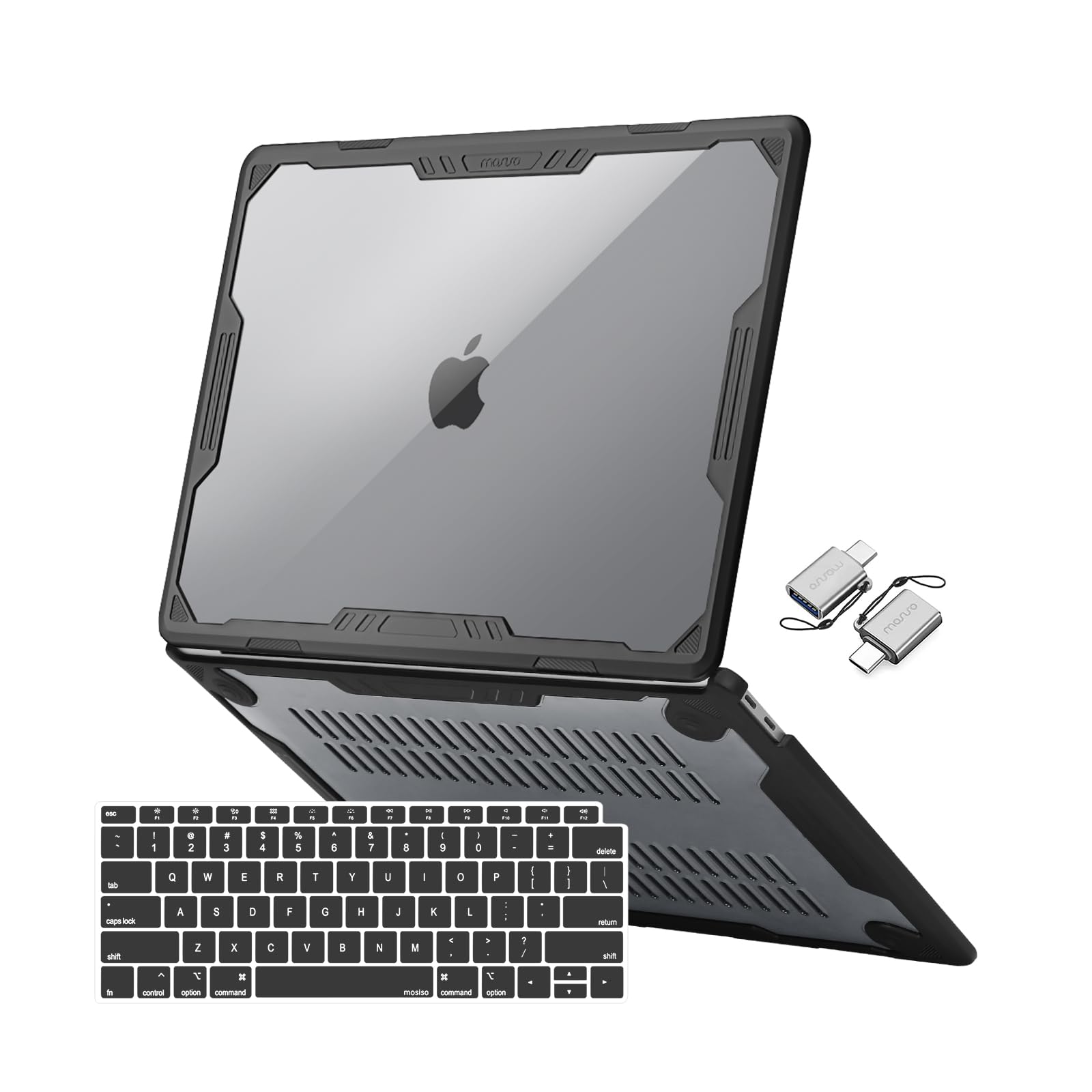 MOSISO Compatible with MacBook Air 13 inch Case 2022-2018 Release A2337 M1 A2179 A1932, Symmetric Geometric Heavy Duty Plastic Hard Shell with TPU Bumper&Keyboard Cover&Type C Adapter, Black