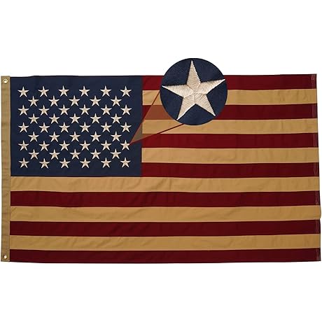 Homissor Vintage American Flag: Embroidered Star & Tea Stained 3x5 USA Flag