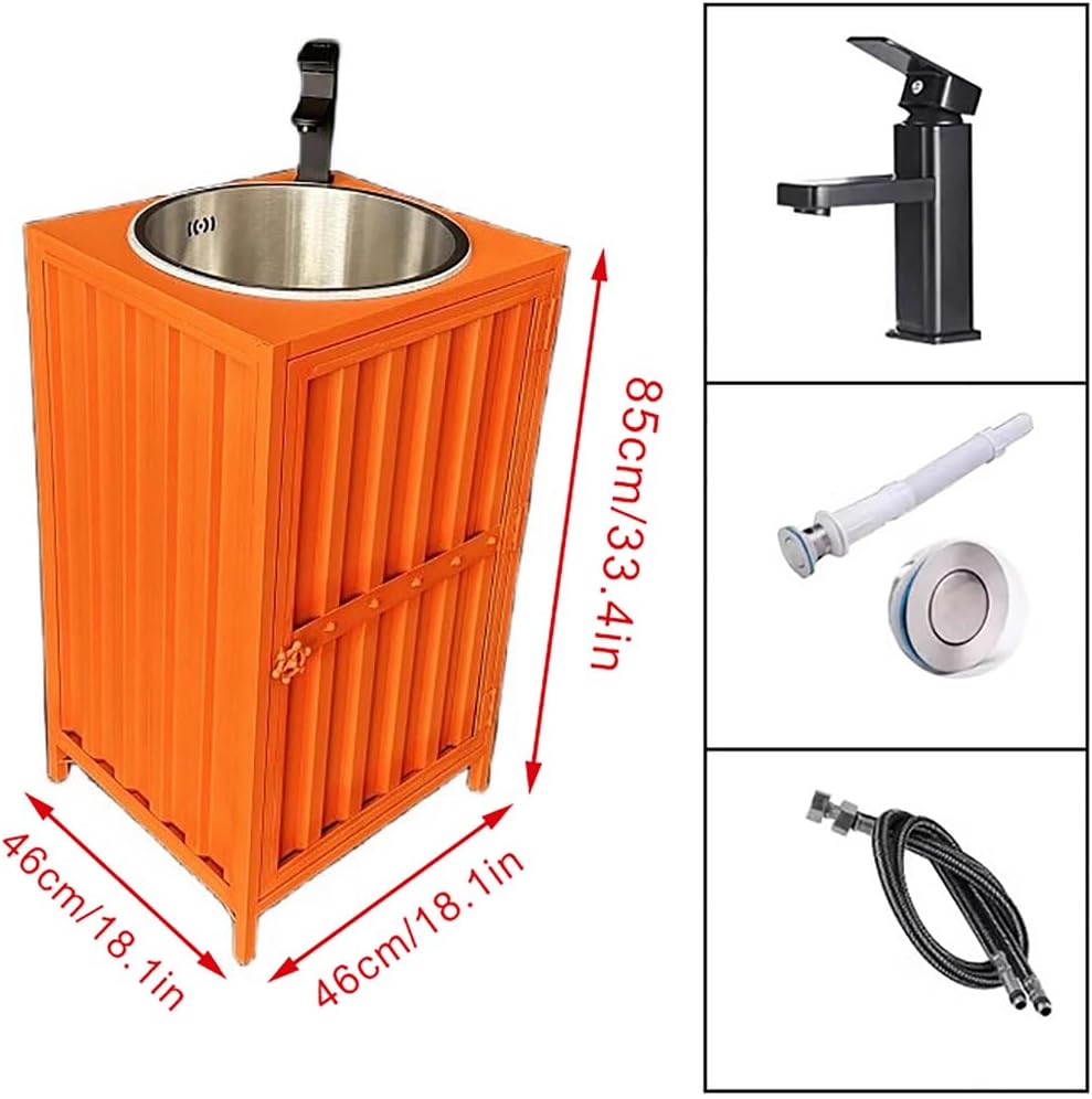 Pink Industrial Bathroom Pedestal with Mirror Freestanding Iron Art Vanity Cabinet Stainless Steel & Storage 46X46X85 Cm for Commercial Use,Orange-Without Mirror