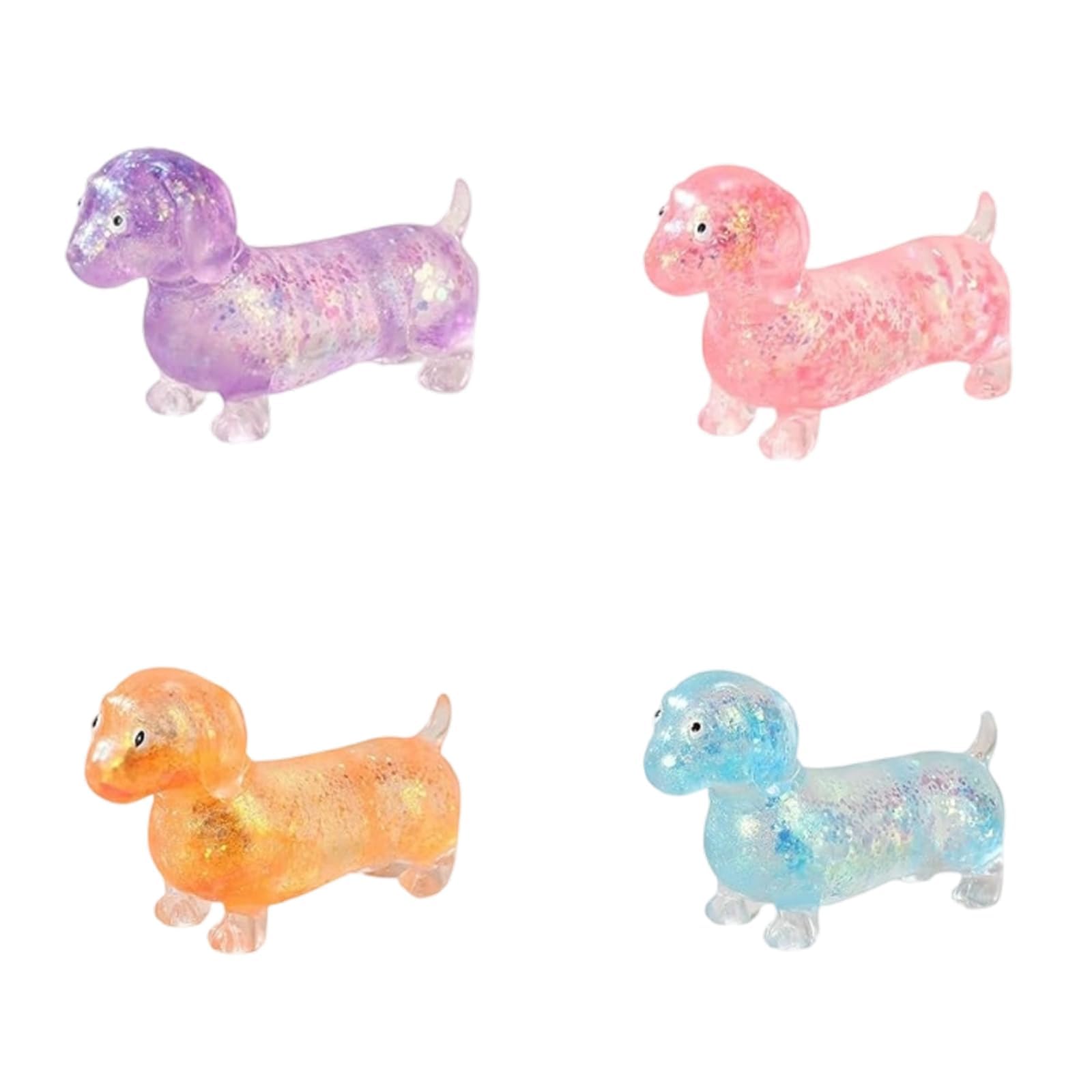 Dachshund Stress Toy Glitter Sausage Dog Fidget Squeeze Soft Antistress Sensory Squishy Flexible Calming For Kids, Teens, Young, Adults, Office, Workers Students Study Break (Mix)