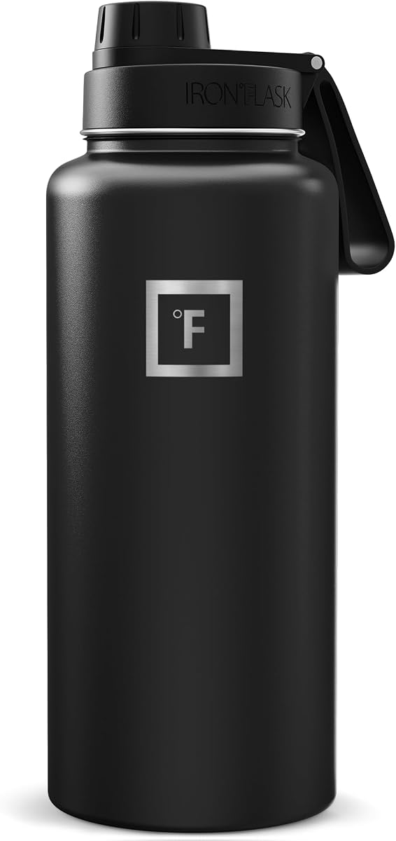 IRON °FLASK 32 oz Wide Mouth Water Bottle with Spout | Insulated Stainless Steel Sports Water Bottle with Leakproof Spout Lid - BPA Free, Cold 24 Hrs, Sweat Free (Midnight Black)