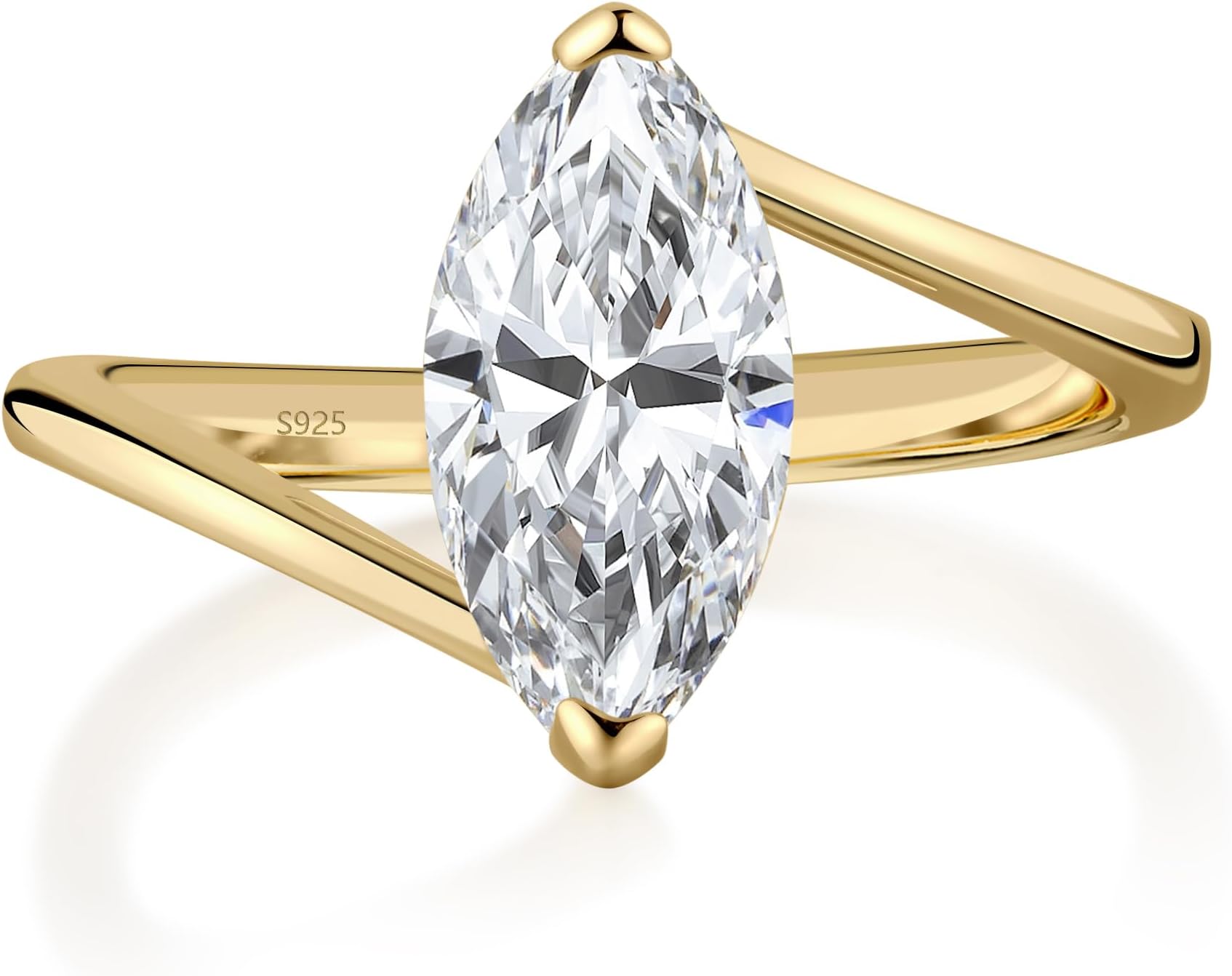 2CT Engagement Ring for Women Marquise Cut 925 Sterling Silver AAAAA Cubic Zirconia CZ Wedding Band Promise Ring For Women Solitaire Simulated Diamond Silver/Gold Size 5-10