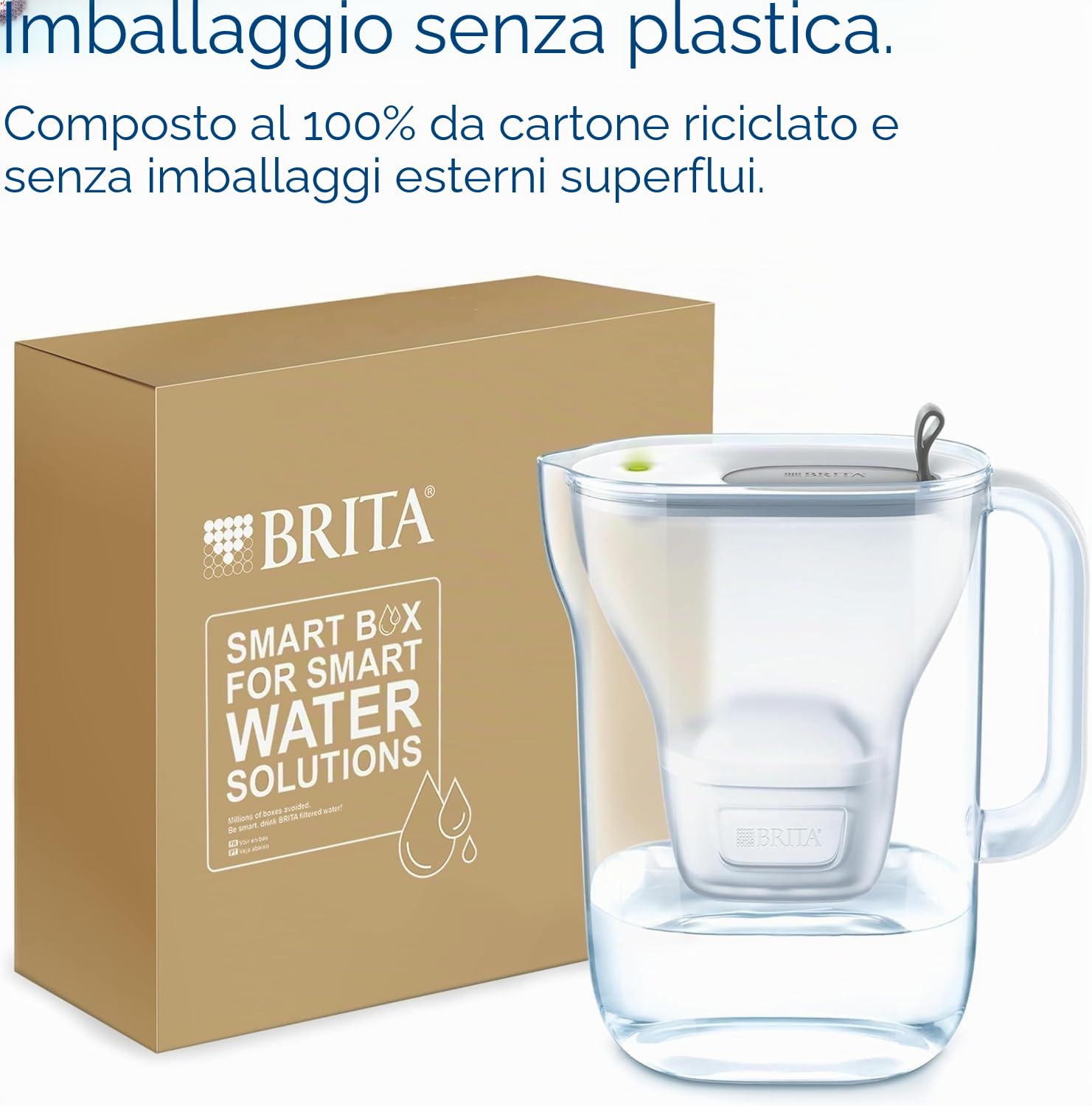 BRITA Caraffa filtrante Style Blue (2,4 L) con 1 cartuccia MAXTRA PRO All-in-1 - caraffa dal design con LED LTI intelligente e coperchio a scatto - ora in confezione sostenibile Smart Box