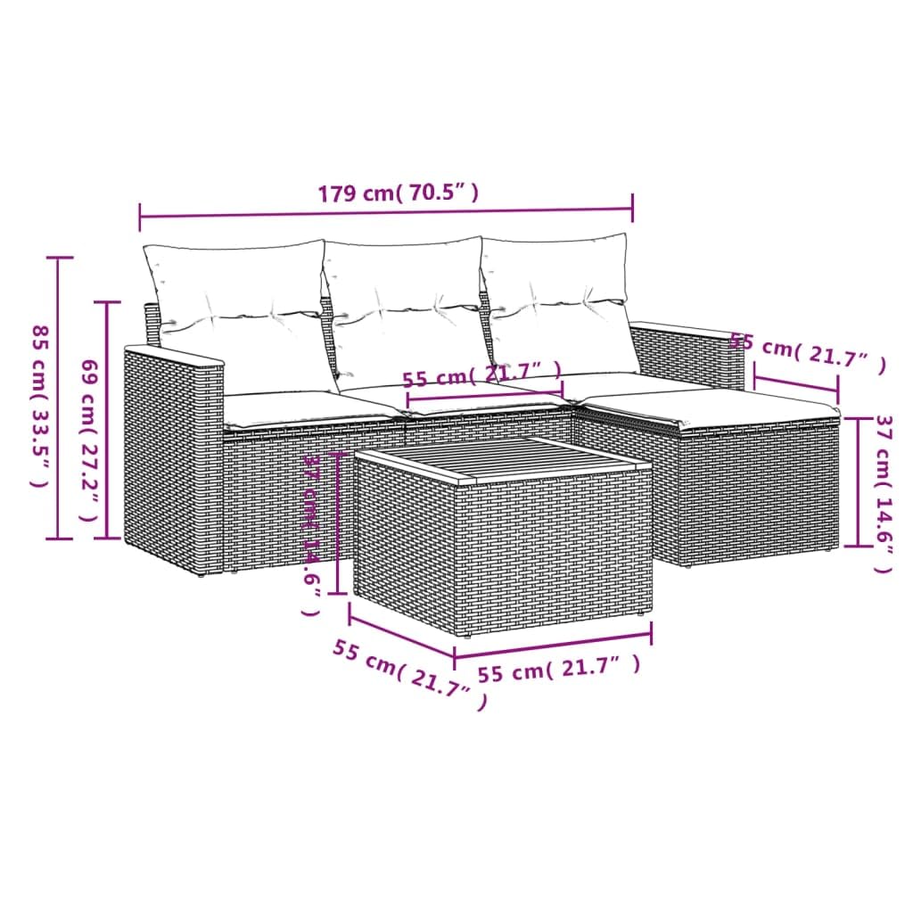 Festnight Conjunto Jardín de Ratán con Cojines Gruesos, Muebles Jardín Exterior con Almacenamiento, Sofá para Jardin Terraza Resistente a la Intemperie,Beige 5 pzas Type-59