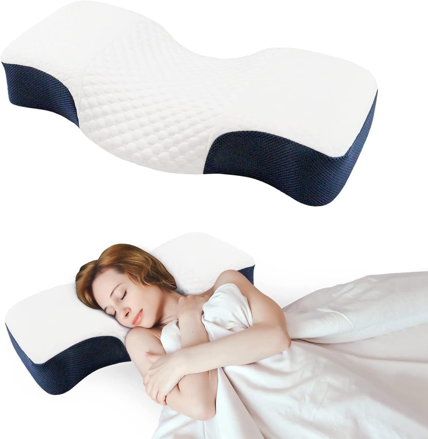 頸椎メモリーフォーム枕 首の輪郭サポート枕 横向き寝 仰向け寝 うつ伏せ寝用 頸椎メモリーフォーム枕 首の輪郭サポート枕 横向き寝 仰向け寝