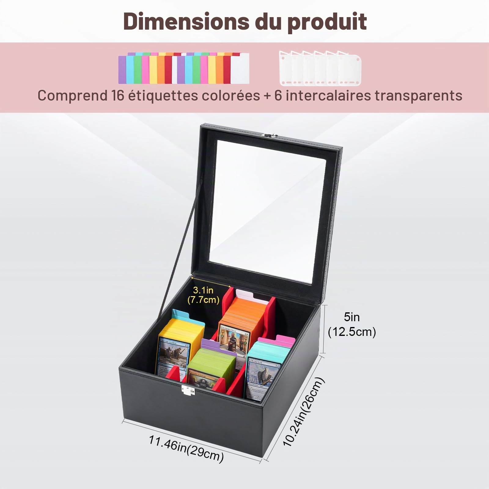 ProCase Boîte à Cartes avec couvercle transparent, Boîte de rangement pour cartes à collectionner/MTG/TCG/Yugioh/Sports Cards/Top Loader - Noir Rouge