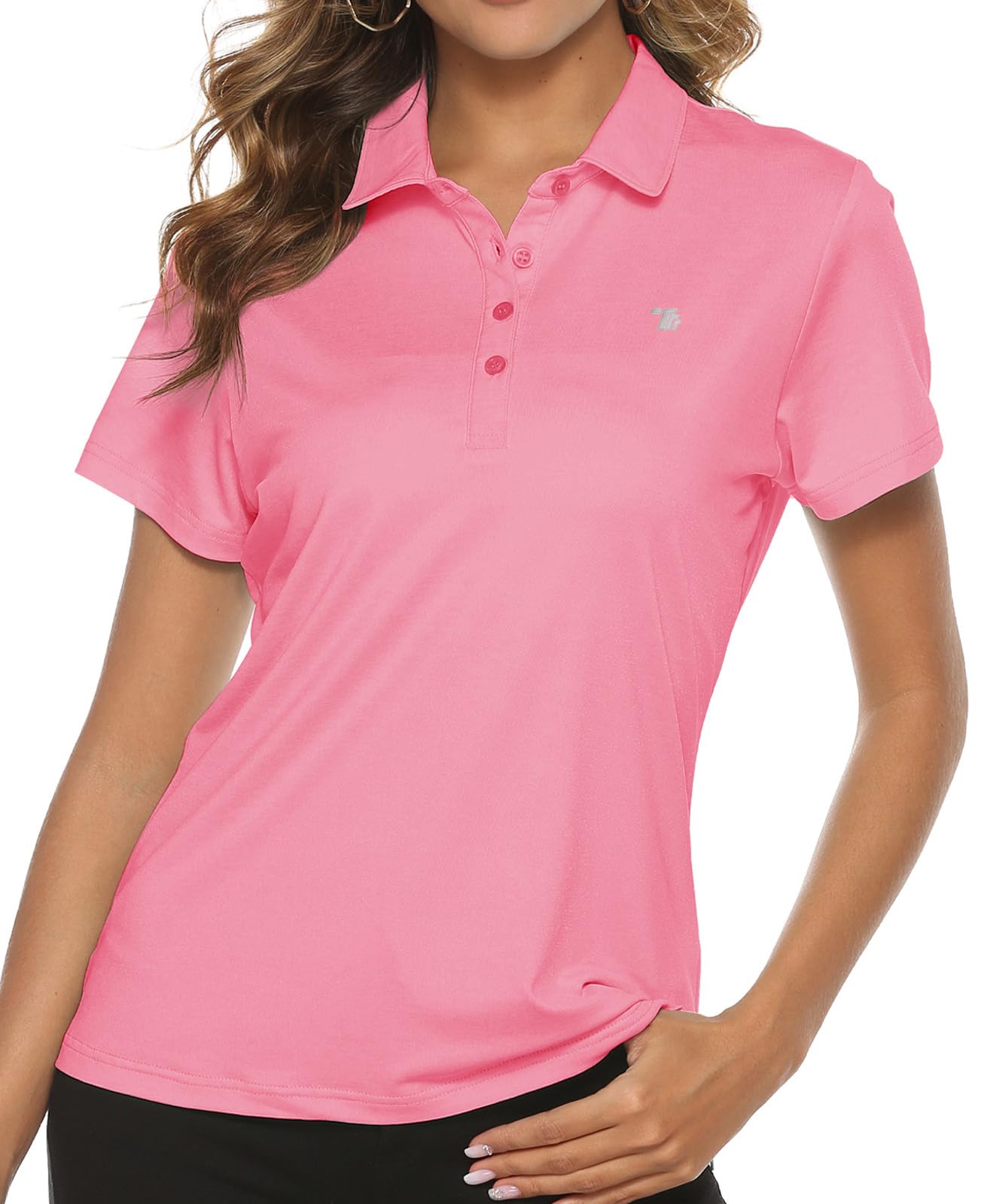 TBMPOY Women's Golf Polo Short Sleeve Shirts Lightweight Moisture Wicking Collared T Shirt Quick Dry 4-Button
