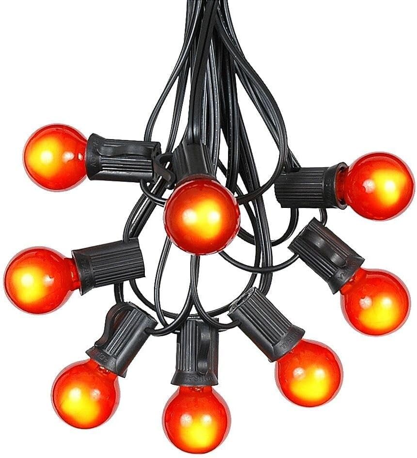25 Foot G30 Outdoor Patio String Lights with 25 Orange Globe Bulbs – Indoor Outdoor String Lights – Market Bistro Café Hanging String Lights – C7/E12 Base - Black Wire