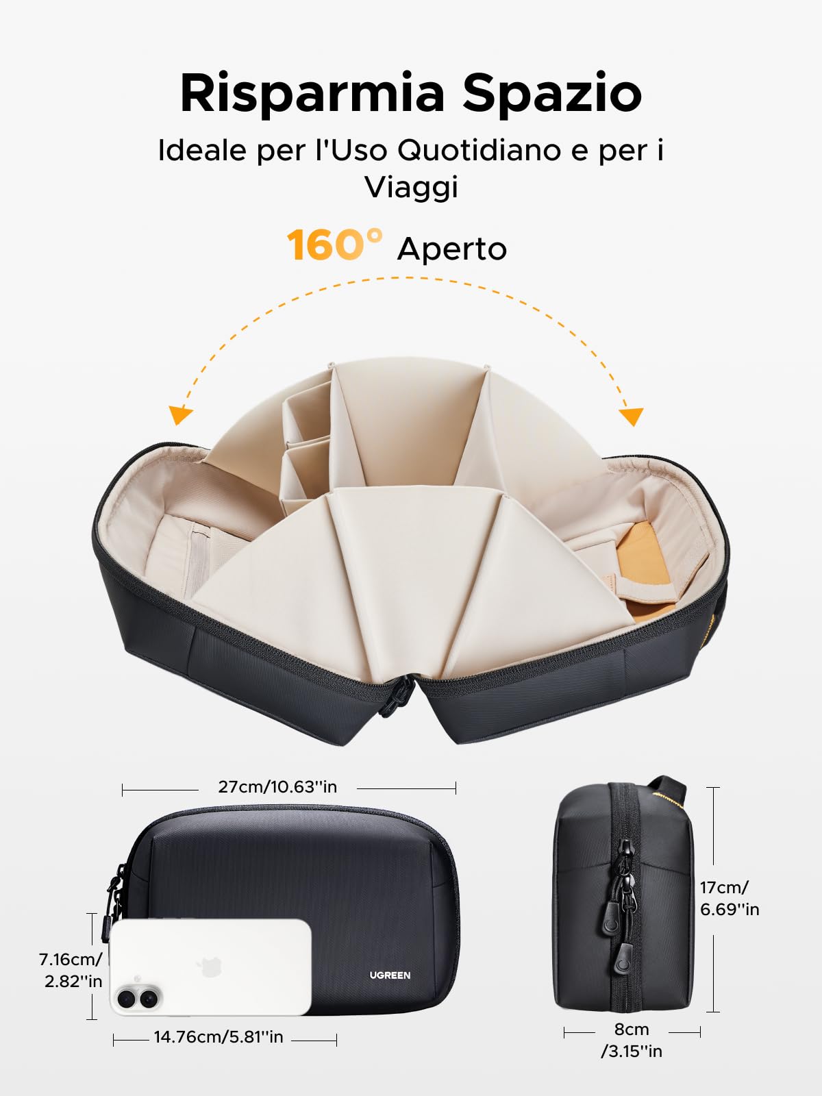UGREEN Borsa Accessori Elettronici da Viaggio Organizer Cavi Porta | Compatibile with iPad Mini 5 4 Smartphone Power Bank Cable Hard disk ecc Tutto in 1