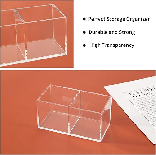 Miniatura 3 de Organizador de brochas de maquillaje acrílico, 2 secciones y 2 compartimentos, soporte de lápiz labial de plástico transparente de 4.72 x 2.36 x