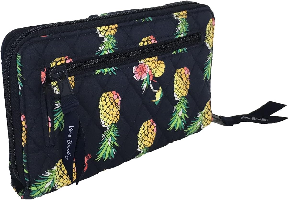 Vera Bradley Women's Pineapple Toucan Party Turnlock Wallet, RFID Blocking Signature Cotton Wallet, Large Capacity Travel Purse