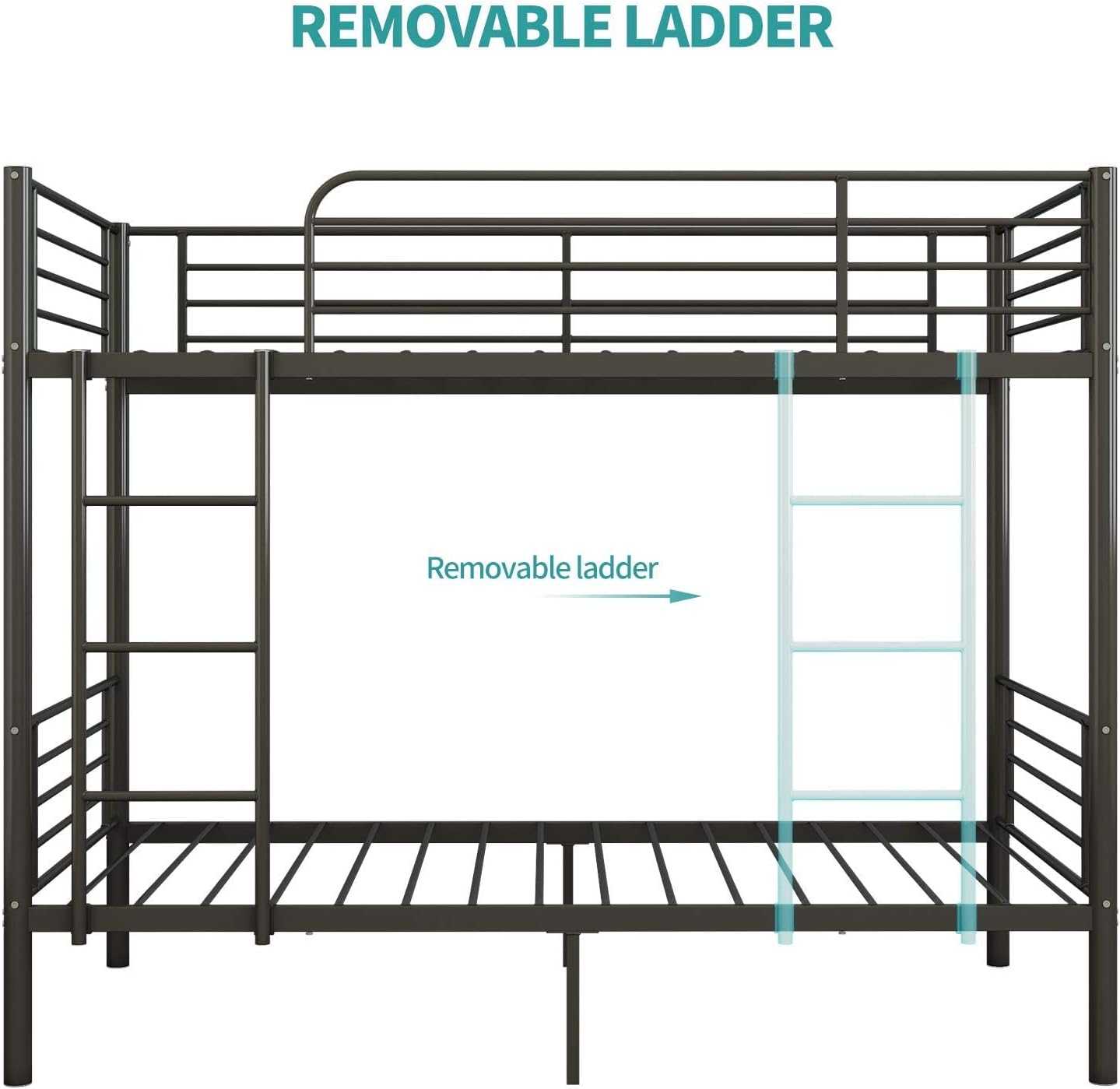 LAGRIMA Bunk Beds Frame Twin Over Twin, Heavy Duty Twin Size Metal Bunk Bed Frame with Guardrail & Ladders , Space-Saving, Noise Free, No Box Spring Needed (Black) bunkbed2685