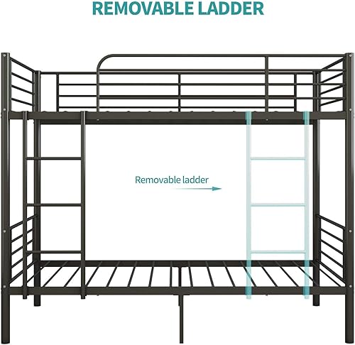 Miniatura 3 de Litera individual sobre individual, base de cama de metal resistente con barandilla y escaleras, ahorro de espacio, sin ruido, no necesita somier