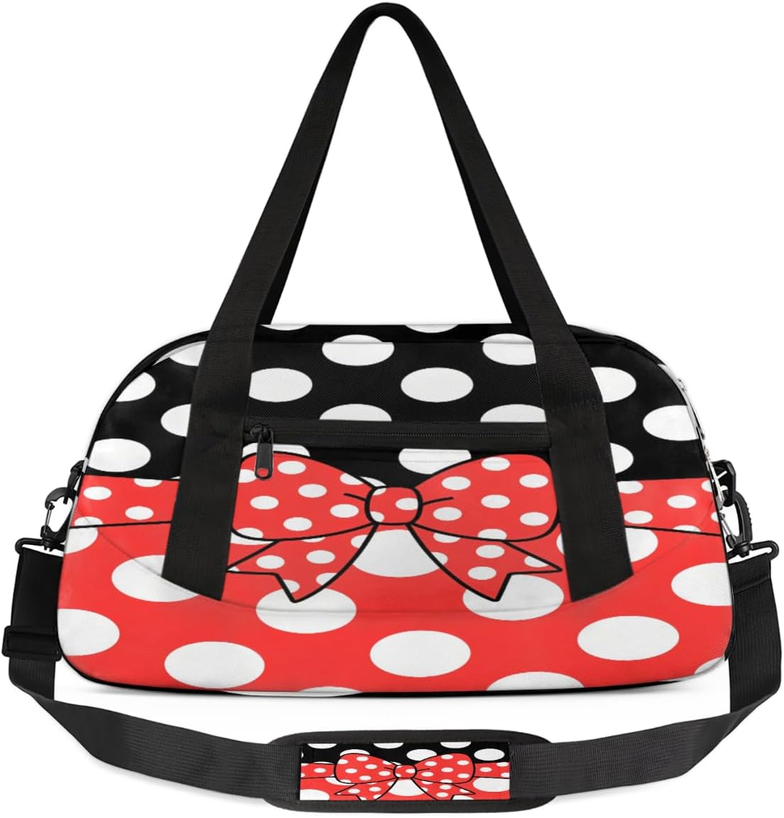 Gym Travel Duffle Bag for Boys - Red Polka Dot Bow Kids Overnighter Weekend Bag with Front Zipper Pocket for School Practice, Teens Carry-On Size Sleepover Bags