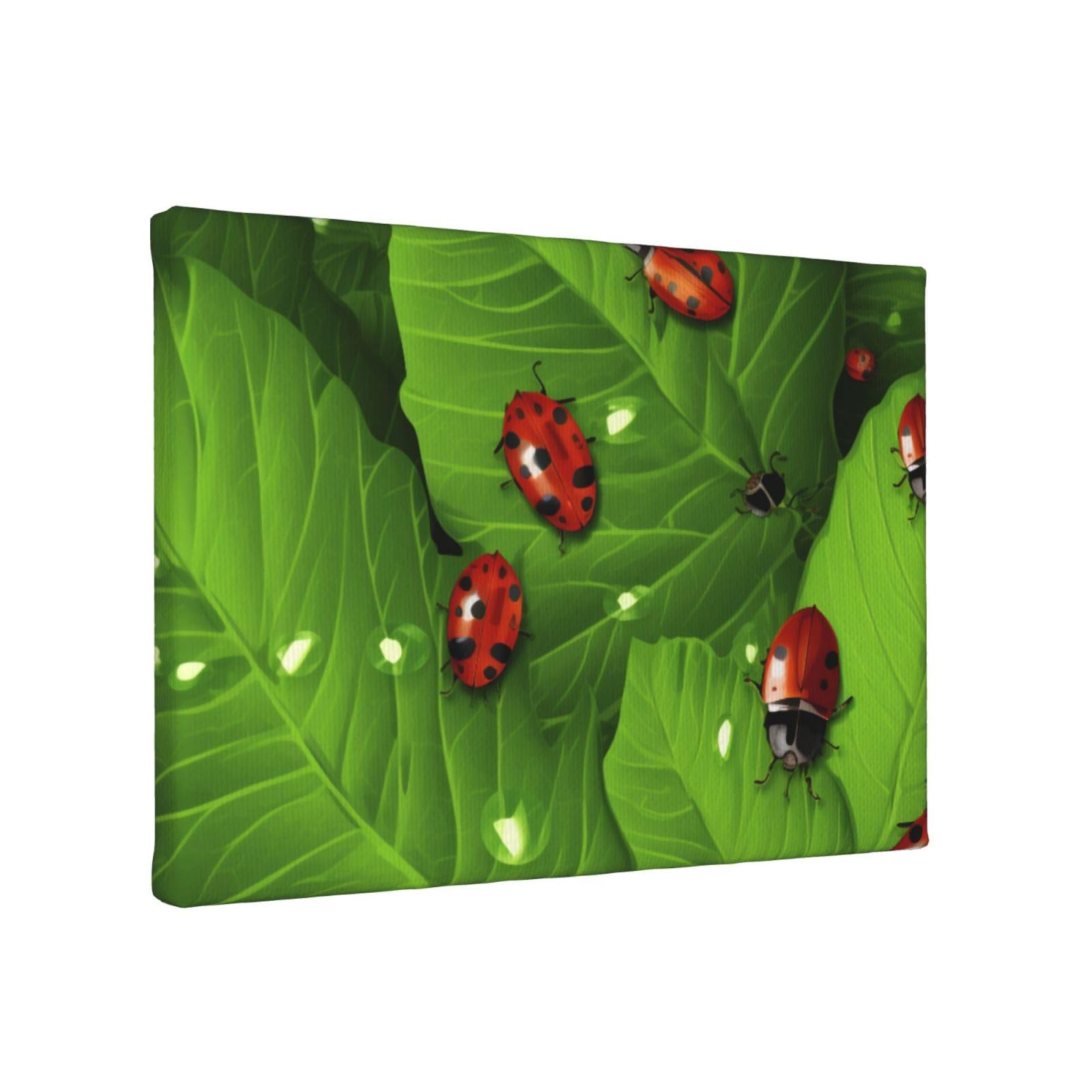 YKLJG Leaves and Ladybugs Printed Wall Art Canvas Painting 30x20 CM Wooden Framed Picture Painting Artwork Prints for Bedroom Kitchen Home Office Decor