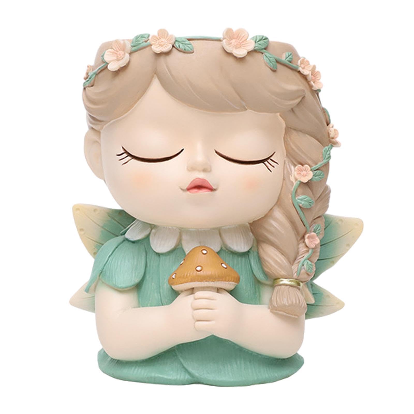 mophrati Mini Resin Flower Pot With Fairy Girl Ornament Container, Style C