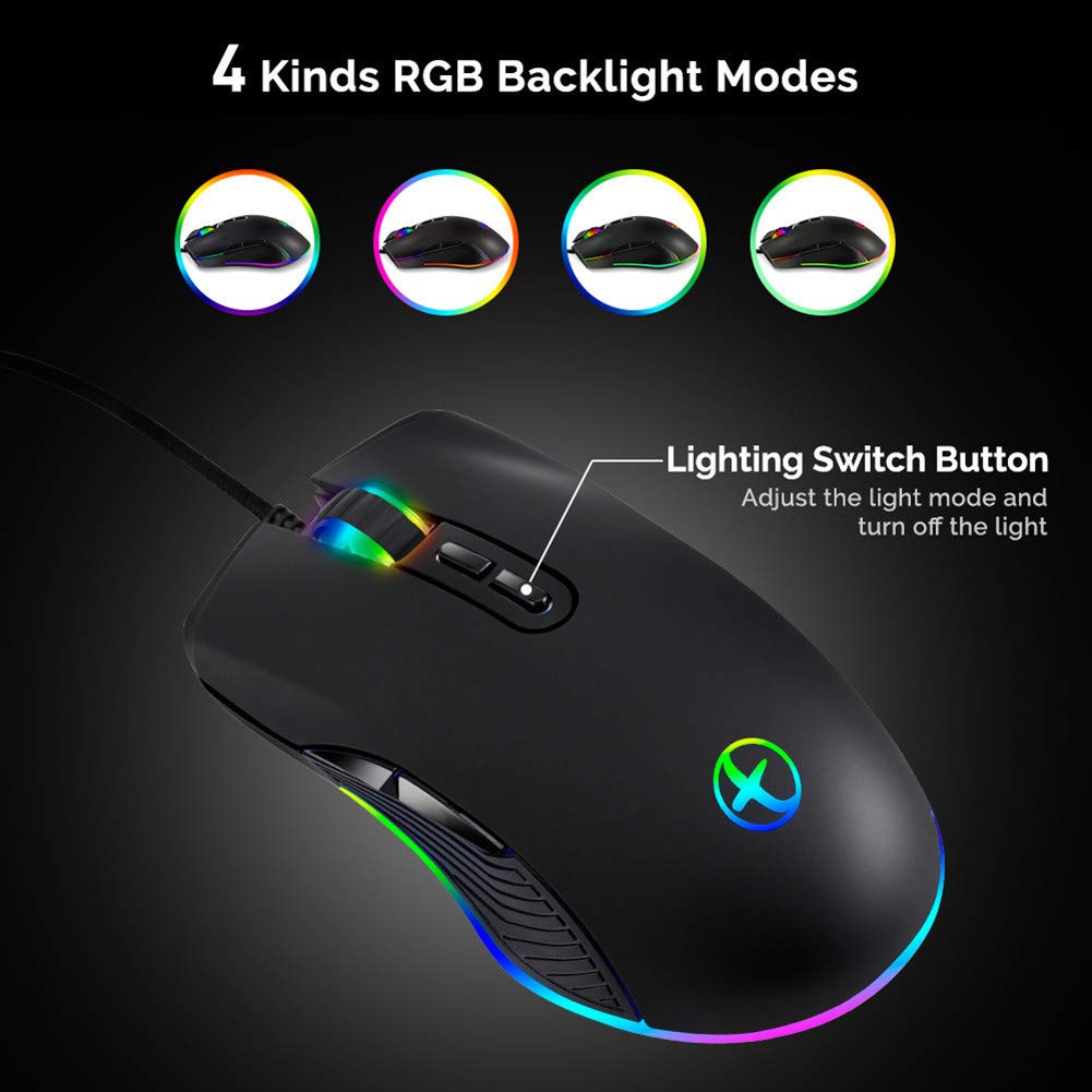 Mysz USB C Ergonomiczna mysz przewodowa RGB mysz do gier mysz optyczna z 4 trybami podświetlenia do 3200 DPI do MacBooka Pro, Matebook X, MacBook 12", Chromebook, HP OMEN, więcej urządzeń USB typu C