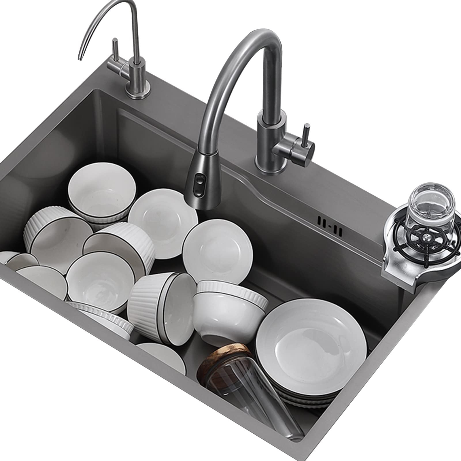YADZISW Kitchen Sink Gray Single Bowl with Faucet Stainless Steel Cup Washer Easy to Clean Accessories Included (Size : 75x45cm)