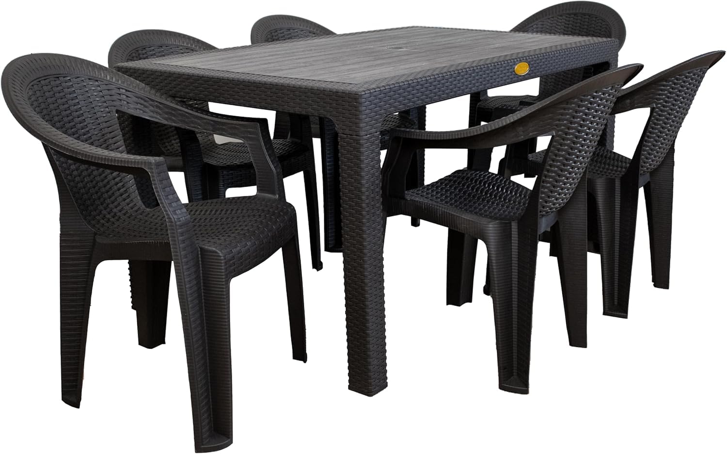 Rattan Sintetico Set Tavolo e Sedie da Giardino 6 Sedie con Braccioli Tavolo 150x90 cm Marrone Wengè