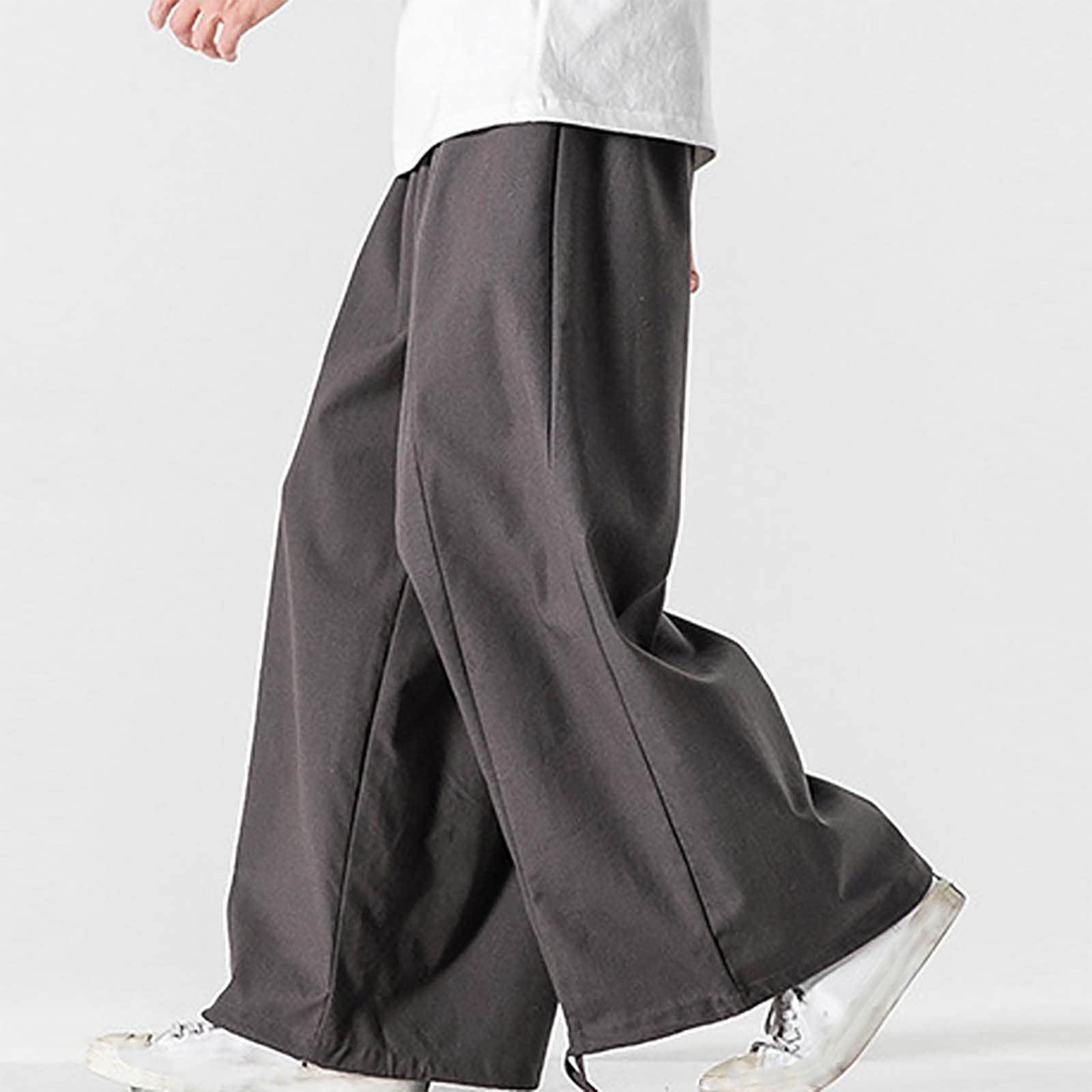 Herren Leinen Hose Sommerhosen Einfarbige Freizeithosen Männer Leinenhose weiten Beinen Jogginghosen Sommer Herrenhose Bequem Funktionshosen mit Kordelzug leichte Sporthosen für Outdoor