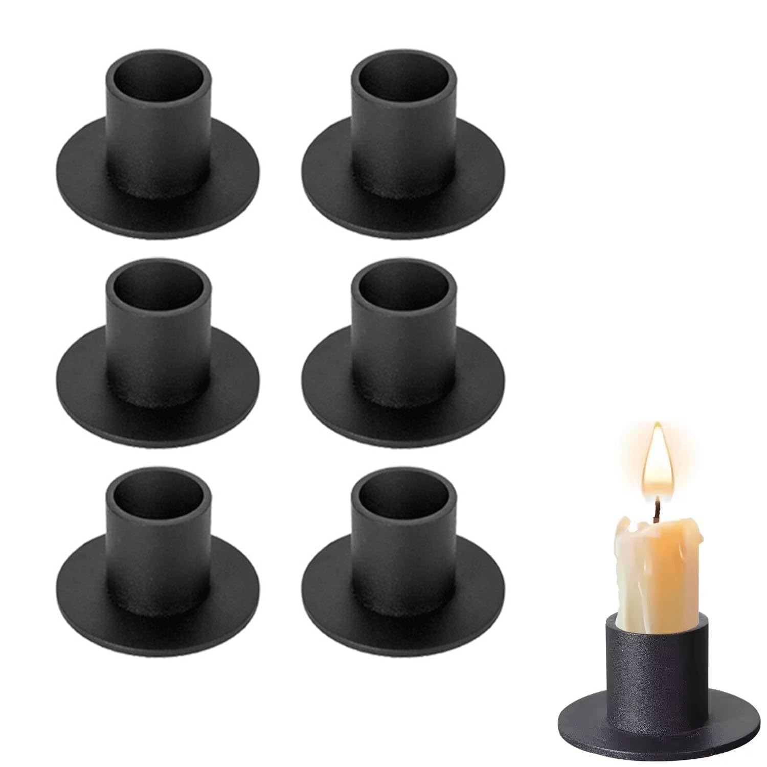 Fbbevwbk Black 6Pcs Candlestick Holders, Candle Holder | Decorative Candle Holders For Christmas, Wedding, Dining Table & Mantel Decor