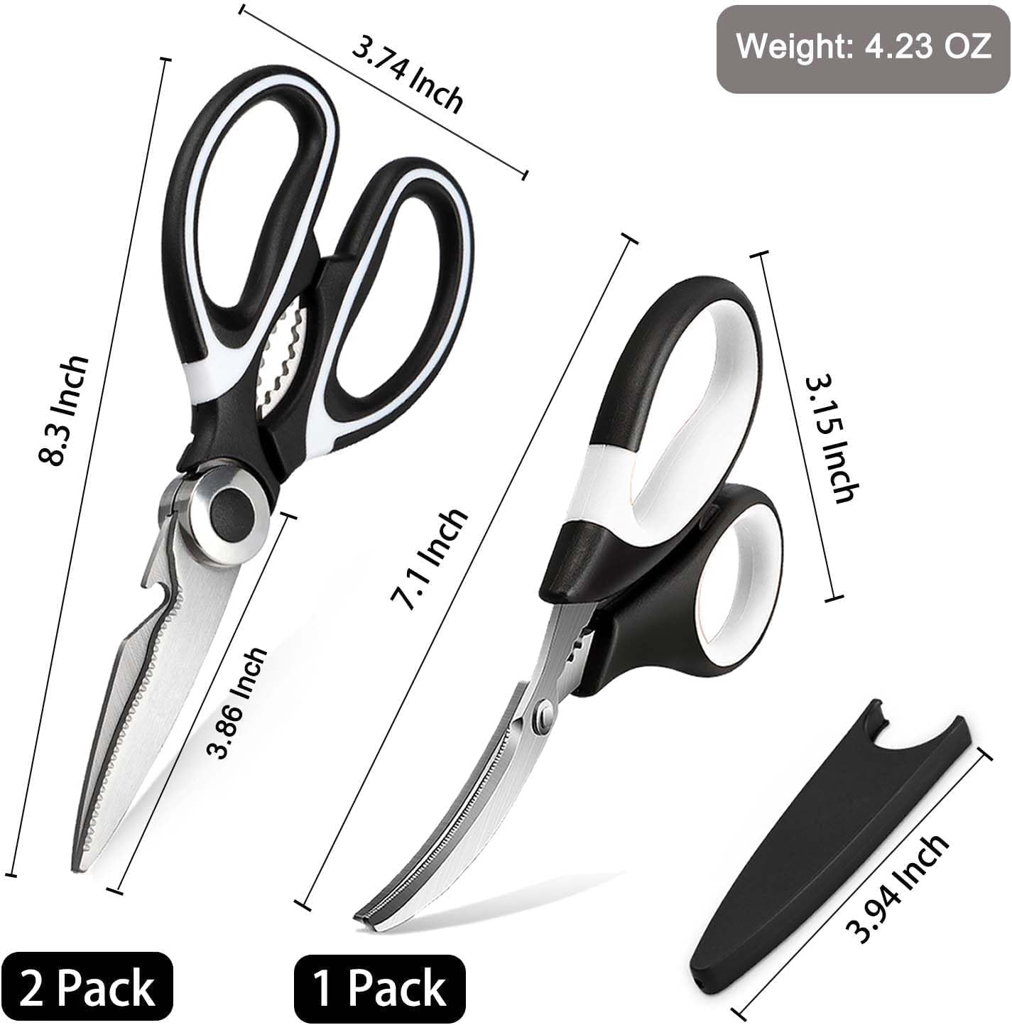 OMDAR Tijeras de cocina multiusos, 3 unidades, tijeras de cocina de acero inoxidable resistentes para cortar carne, alimentos, pescado, aves de corral, tijeras afiladas multiusos para lavavajillas