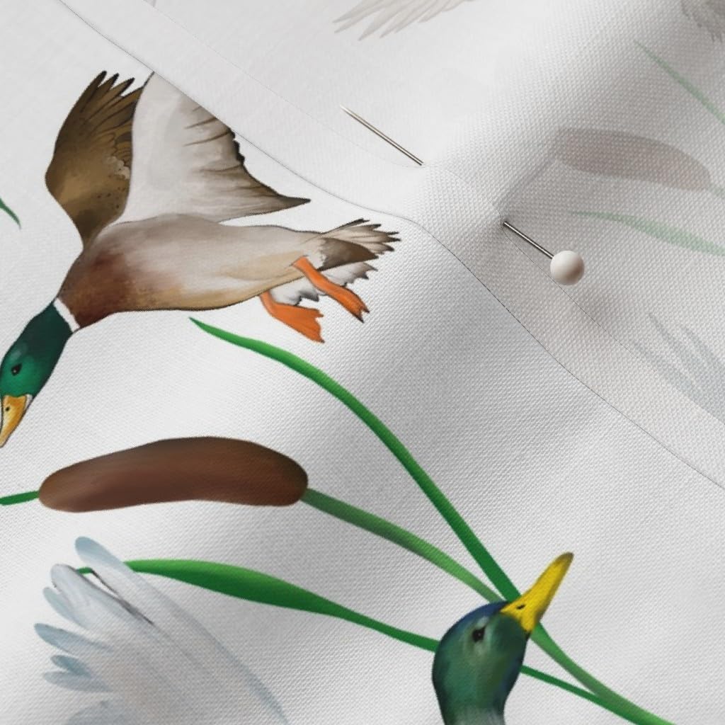 Spoonflower Fabric - Mallards Ducks Cattail Rustic Countryside Waterfowl Lake Cabin Hunting Printed on Petal Cotton Fabric by The Yard - Sewing Quilting Apparel Crafts Decor