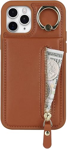 Miniatura 4 de Funda para iPhone 11 Pro con tarjetero para iPhone 11 Pro, cartera con tarjeta de crédito con anillo, cierre de cremallera, a prueba de golpes,