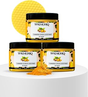 TURMERIQ Kojic & Acid Face Cleansing Pads Pack of 3 | 100 Pads | Dark Spot Removal, Skin Brightening & Acne Control | Gent... Price In India