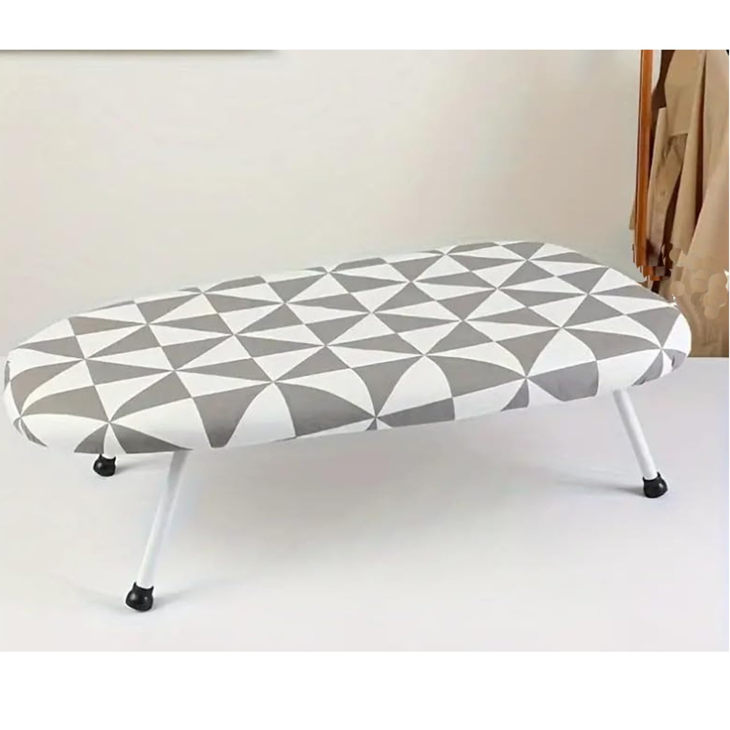 Handcuffs Tabletop Ironing Board Table with Wide Surface Foldable Legs & Iron Holder Poatable (Grey/White)-image-44