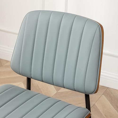 Miniatura 4 de LUNLING Juego de 2 sillas de comedor, sillas de cuero sintético retro modernas de mediados de siglo con asiento tapizado de madera curvada de nogal,