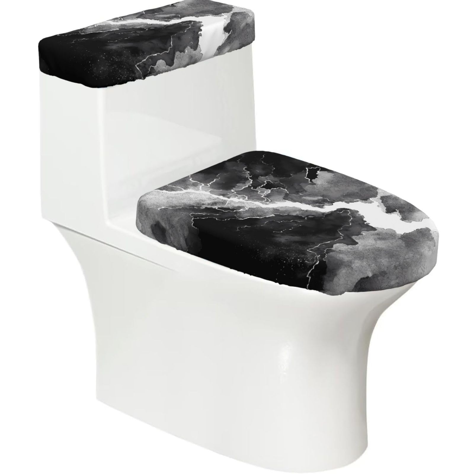 Colorless River 2-Piece Toilet Seat Cover Set with Tank Lid - Elastic for U-Shape & Elongated - Bathroom Decor