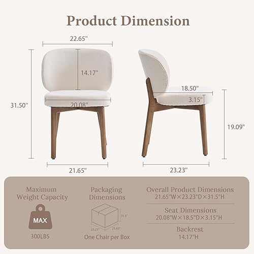 Miniatura 2 de YOUNUOKE Silla de comedor tapizada, moderna silla de comedor de tela de felpilla con patas de madera, respaldo ancho, cómodas sillas laterales de