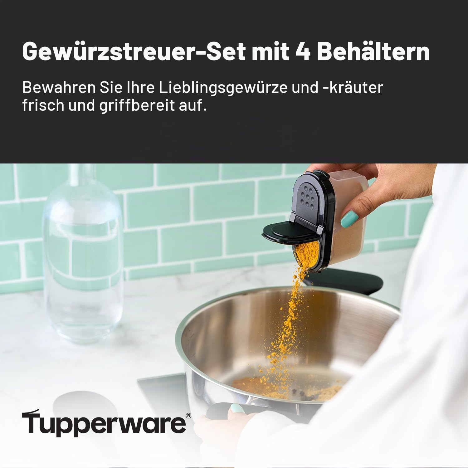Tupperware Kleine Gewürzstreuer, 4er Set, hält trockene Kräuter und Gewürze frisch, BPA-frei, spülmaschinenfest