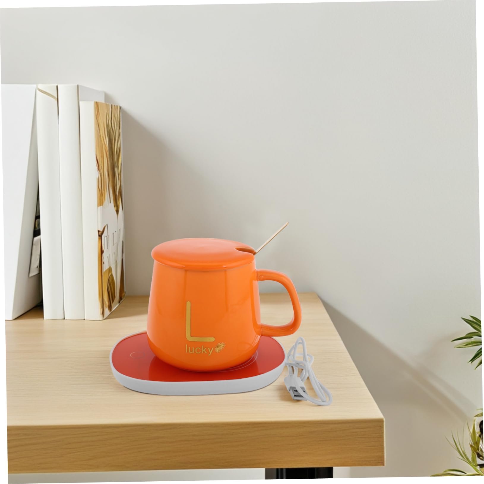 UKCOCO Calentador de Tazas Eléctrico Taza Termo para Café o Té con Tapa y Cuchara para Oficina y Hogar
