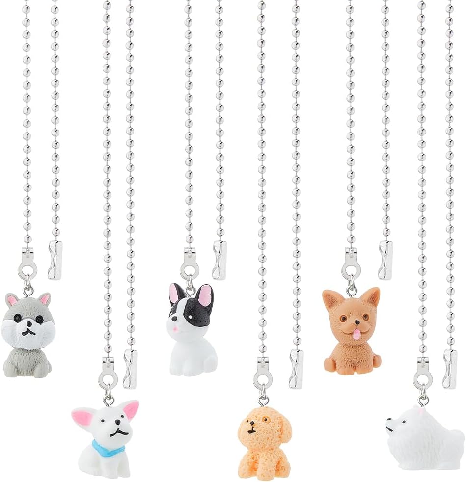 DICOSMETIC 6Pcs Ceiling Fan Pull Chain Extension 6 Styles Resin Dog Charm Light Pull Chain 5.7 Inch Adjustable Decorative Extension Connector Hanging Ornaments for Fan Wall Lighting Lamp Home Decor