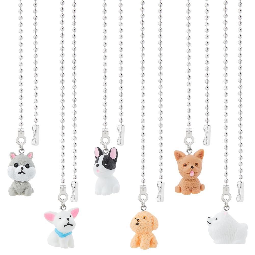 DICOSMETIC 6Pcs Ceiling Fan Pull Chain Extenders 6 Styles Resin Dog Charm Light Pull Chain 5.7 Inch Adjustable Decorative Extension Connector Hanging Ornaments for Lighting Lamp Decor