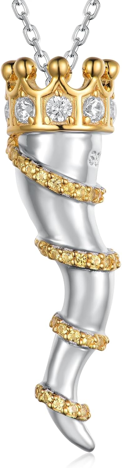 Italian Horn/Sword/Lotus/Mountain/Book/Key Necklace for Women Sterling Silver Gold Crown Necklace Gold Jewelry for Women