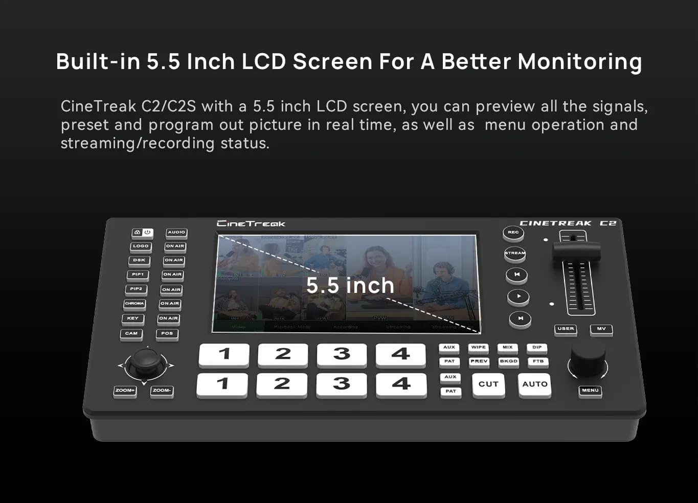 Cinetreak Cinelive C2S con 2 Cámaras PT20 NDI, Mezclador Live SDI/HDMI