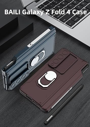 Miniatura 6 de BAILI Funda para Samsung Galaxy Z Fold 4 con cubierta de cámara transitable y protector de pantalla de vidrio templado soporte plegable de 100